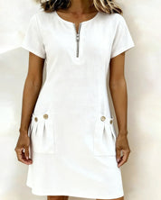Lynda | Classic Elegant Zip-Neck Dress