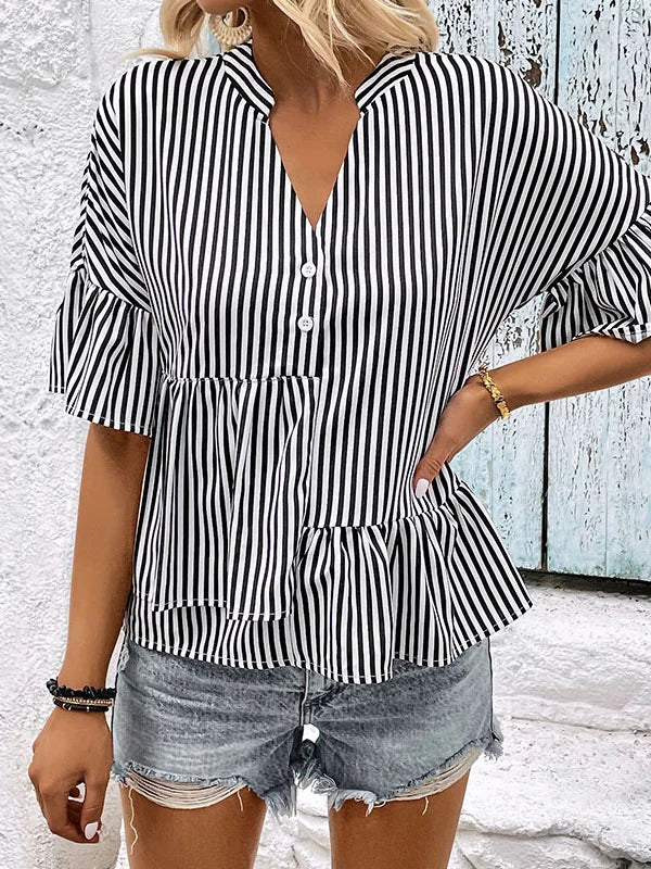 Elodie | Striped Tiered V-Neck Top