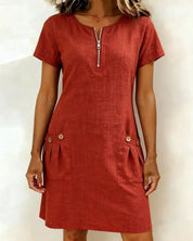Lynda | Classic Elegant Zip-Neck Dress