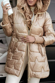 Lina | Long, warm quilted jacket with hood