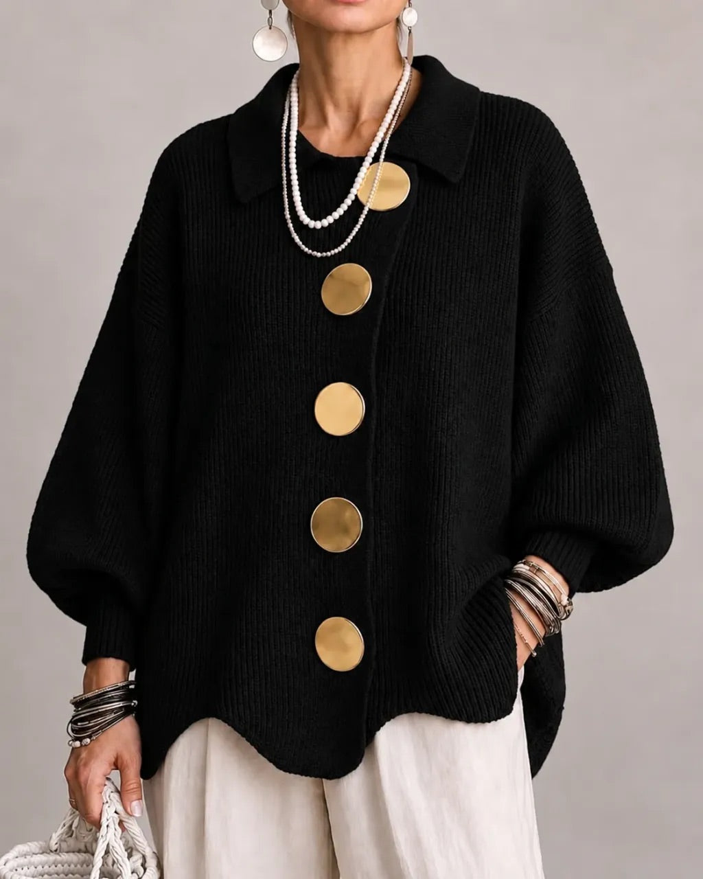 Karina | Statement Collar Knit Cardigan
