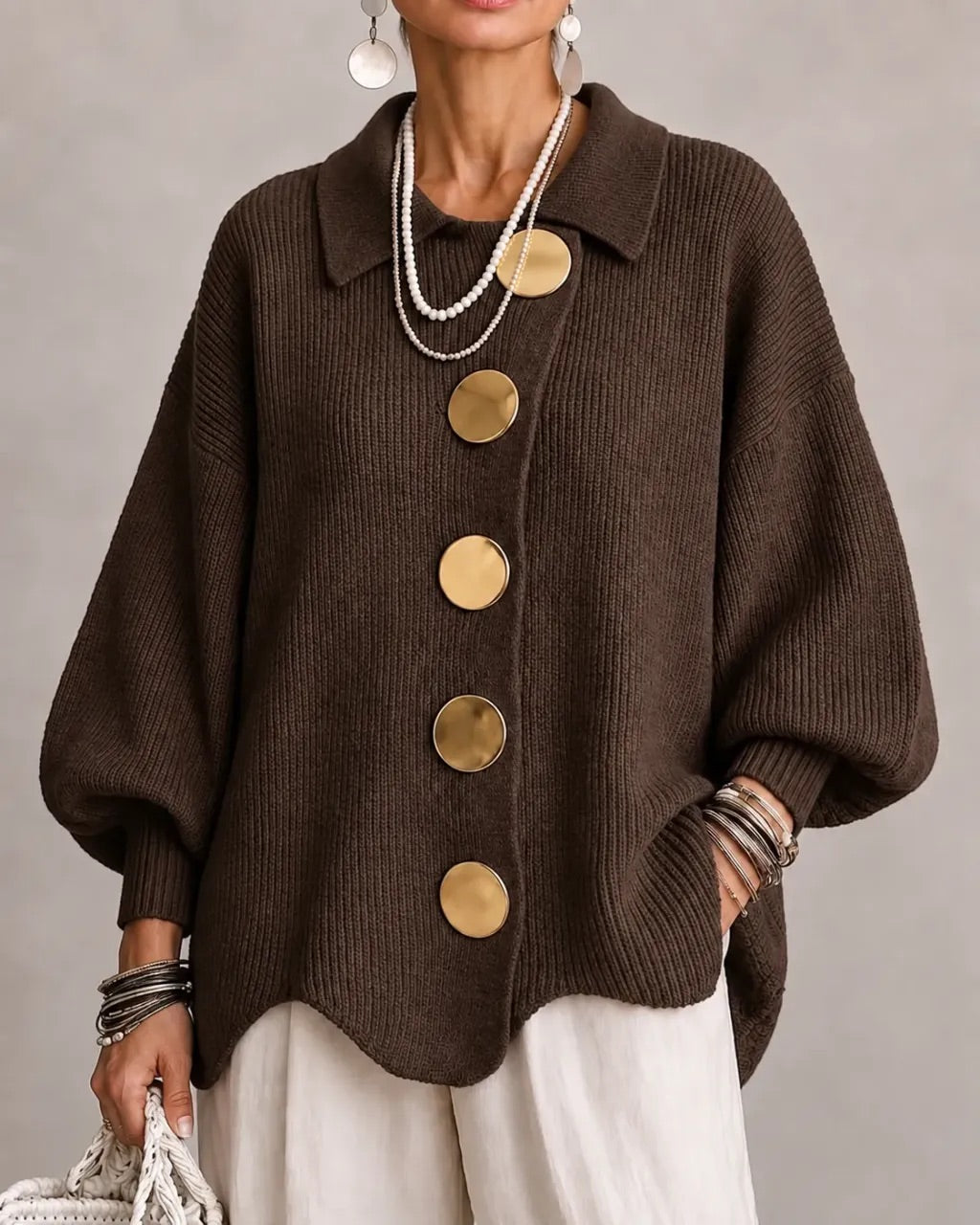 Karina | Statement Collar Knit Cardigan