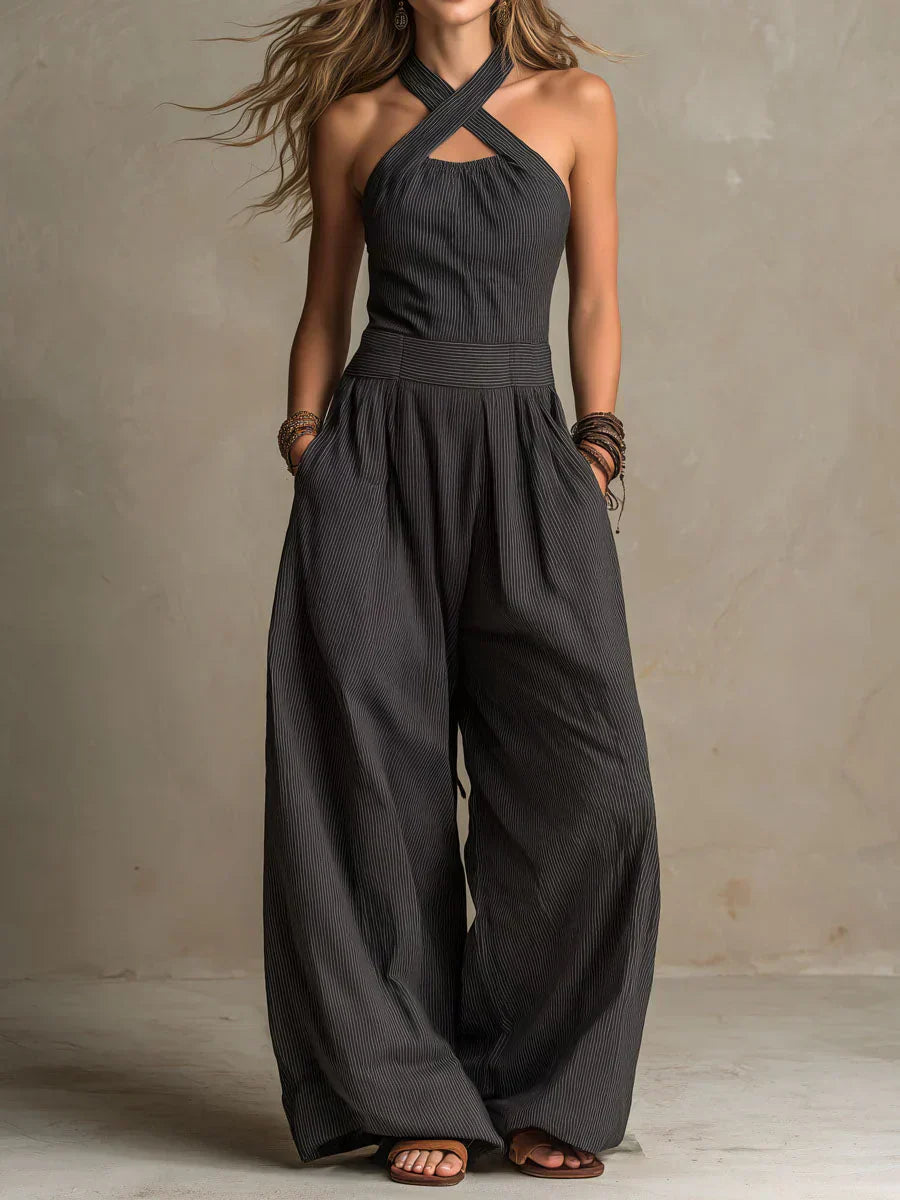 Adriana | Elegant Crossed-Neckline Wide-Leg Jumpsuit
