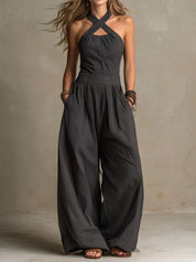 Adriana | Elegant Crossed-Neckline Wide-Leg Jumpsuit