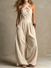 Adriana | Elegant Crossed-Neckline Wide-Leg Jumpsuit