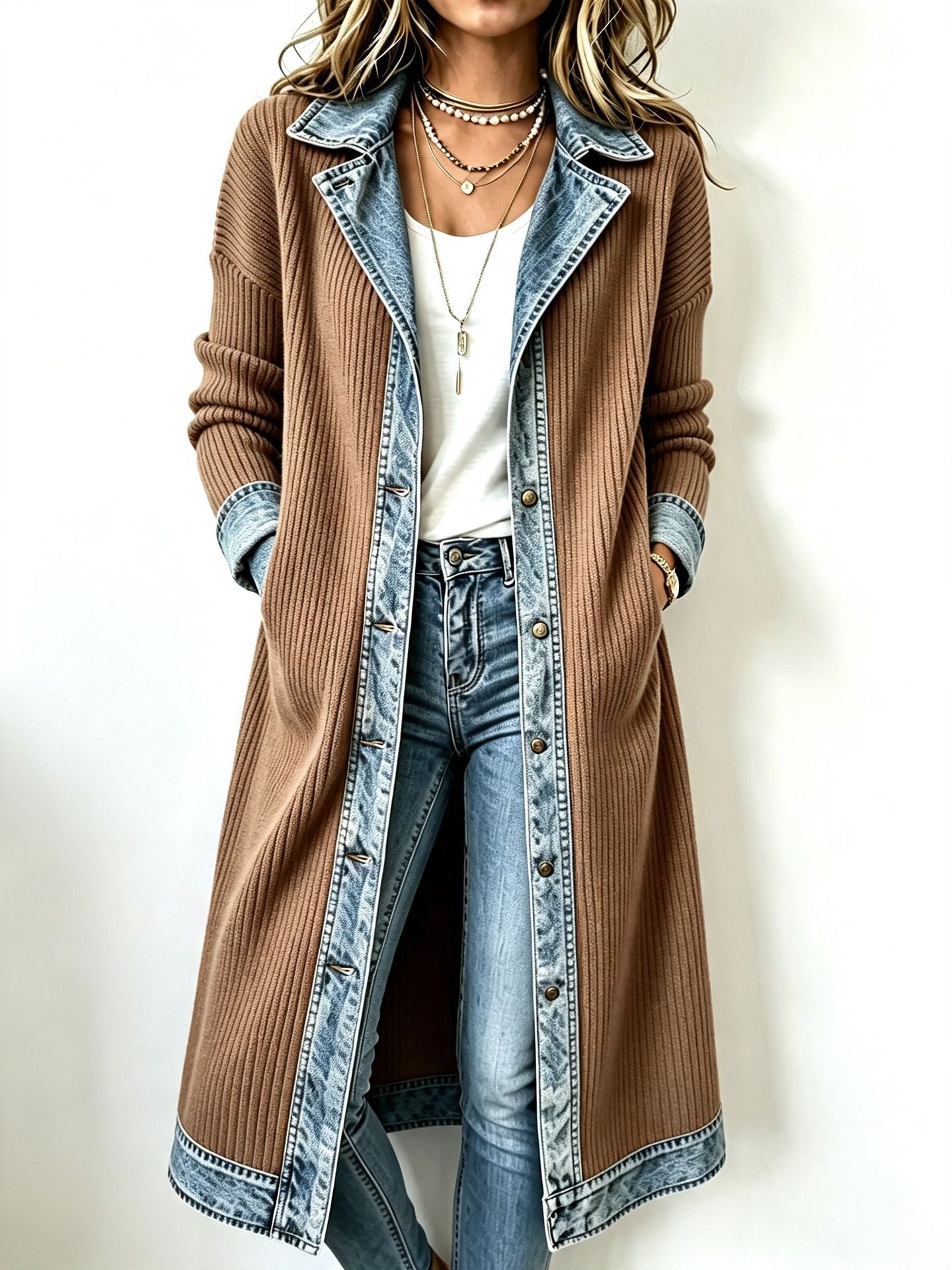 Riley | Longline Denim Knit Cardigan